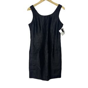Jennifer Moore Linen Sheath Dress 6 Black Sleeveless Scoop Neck Lined Classic